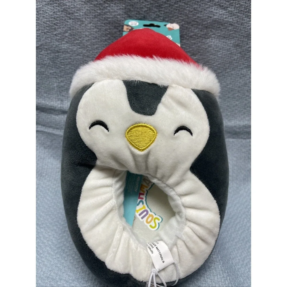NWT Squishmallows Slippers Christmas Penguin Kids Size 11-12 Gray